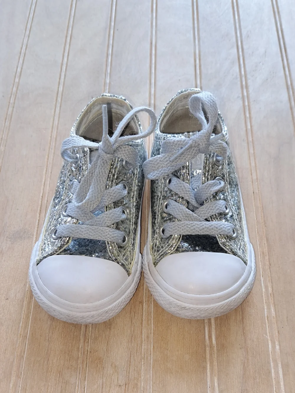 Converse Chuck Taylor All Star Metallic Glitter Silver Infant Sneakers Y2k